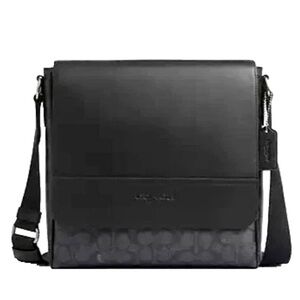 New Coach CZ399 Houston Map Bag in Signature Canvas Charcoal / Black